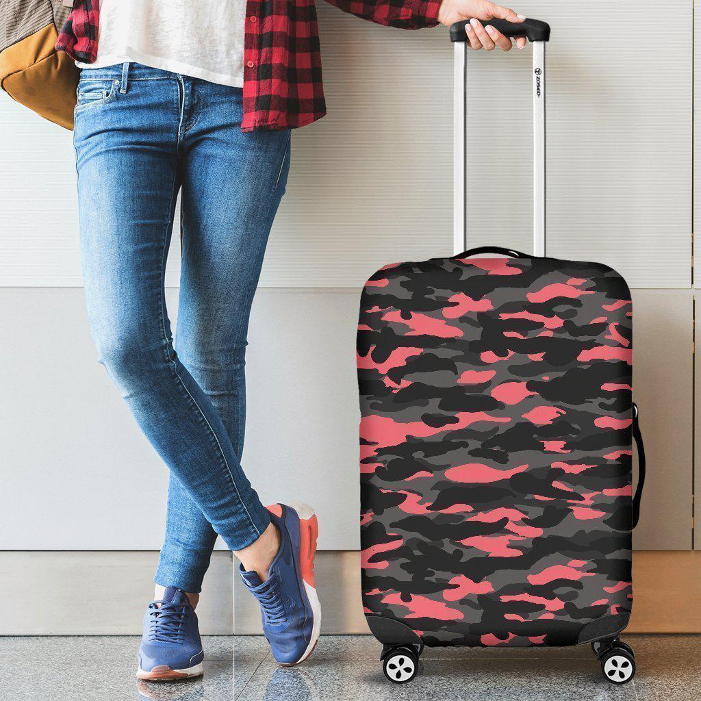 Black And Pink Camouflage Print Luggage Cover