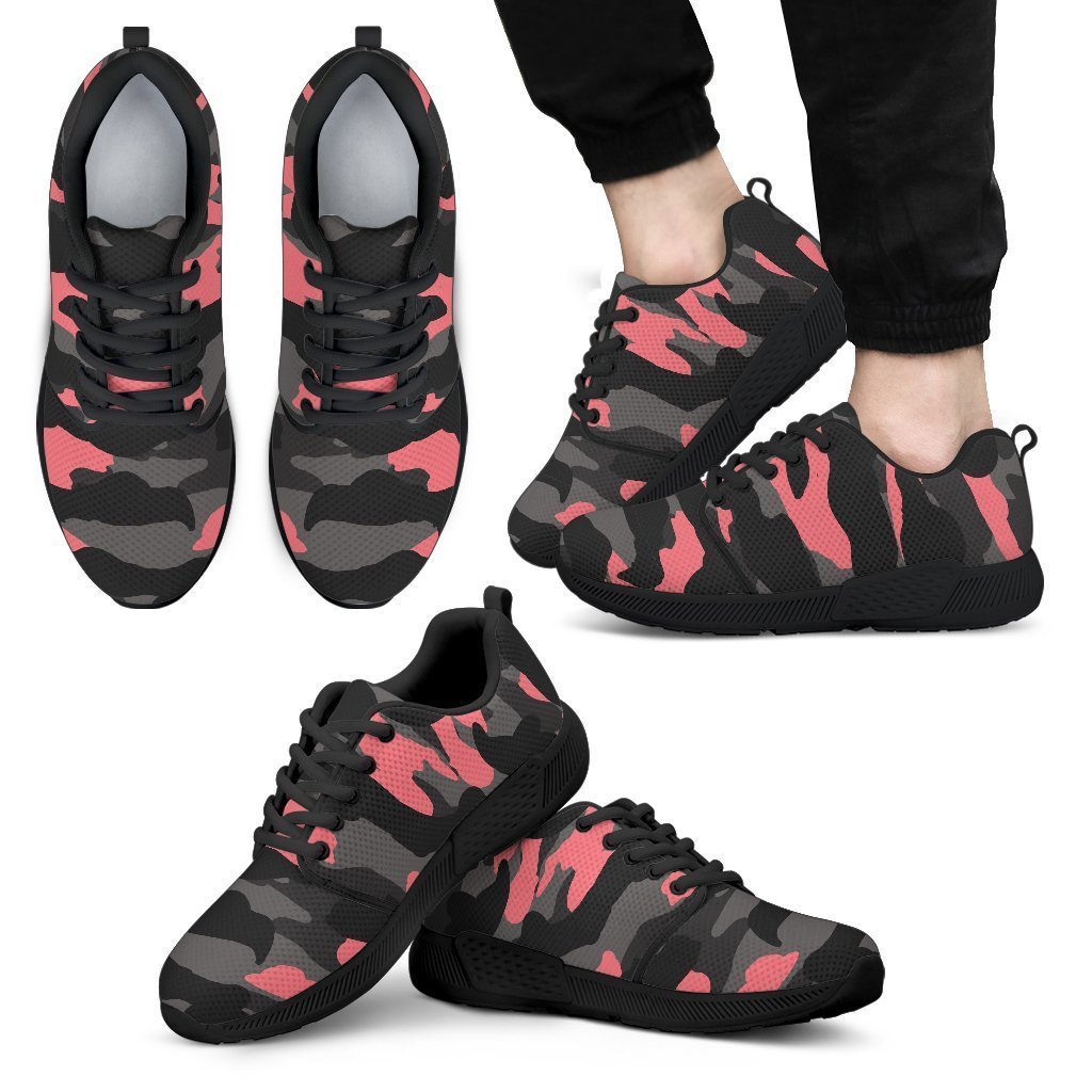 Black And Pink Camouflage Print Men's Athletic Shoes