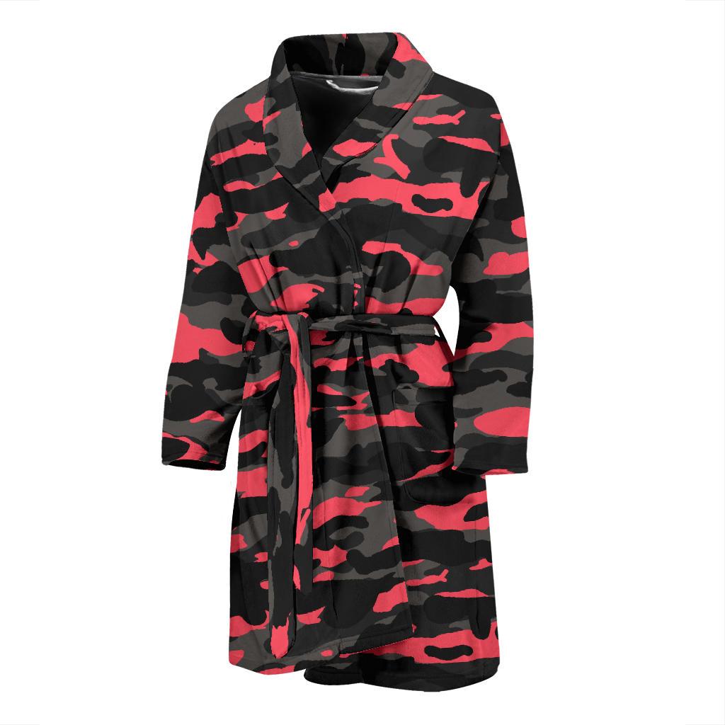 Black And Pink Camouflage Print Men's Bathrobe