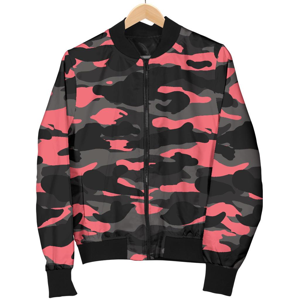 Black And Pink Camouflage Print Men's Bomber Jacket