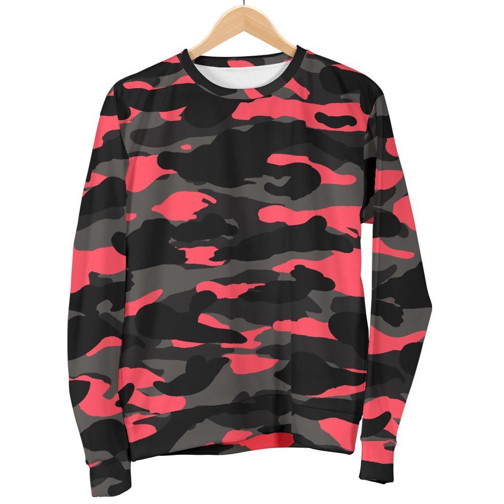 Black And Pink Camouflage Print Men's Crewneck Sweatshirt