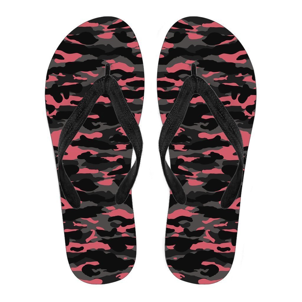 Black And Pink Camouflage Print Men's Flip Flops