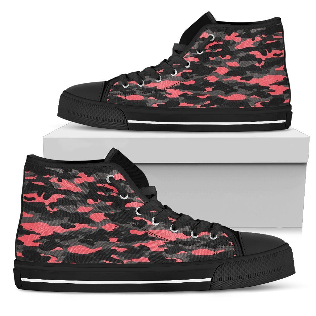 Black And Pink Camouflage Print Men's High Top Shoes