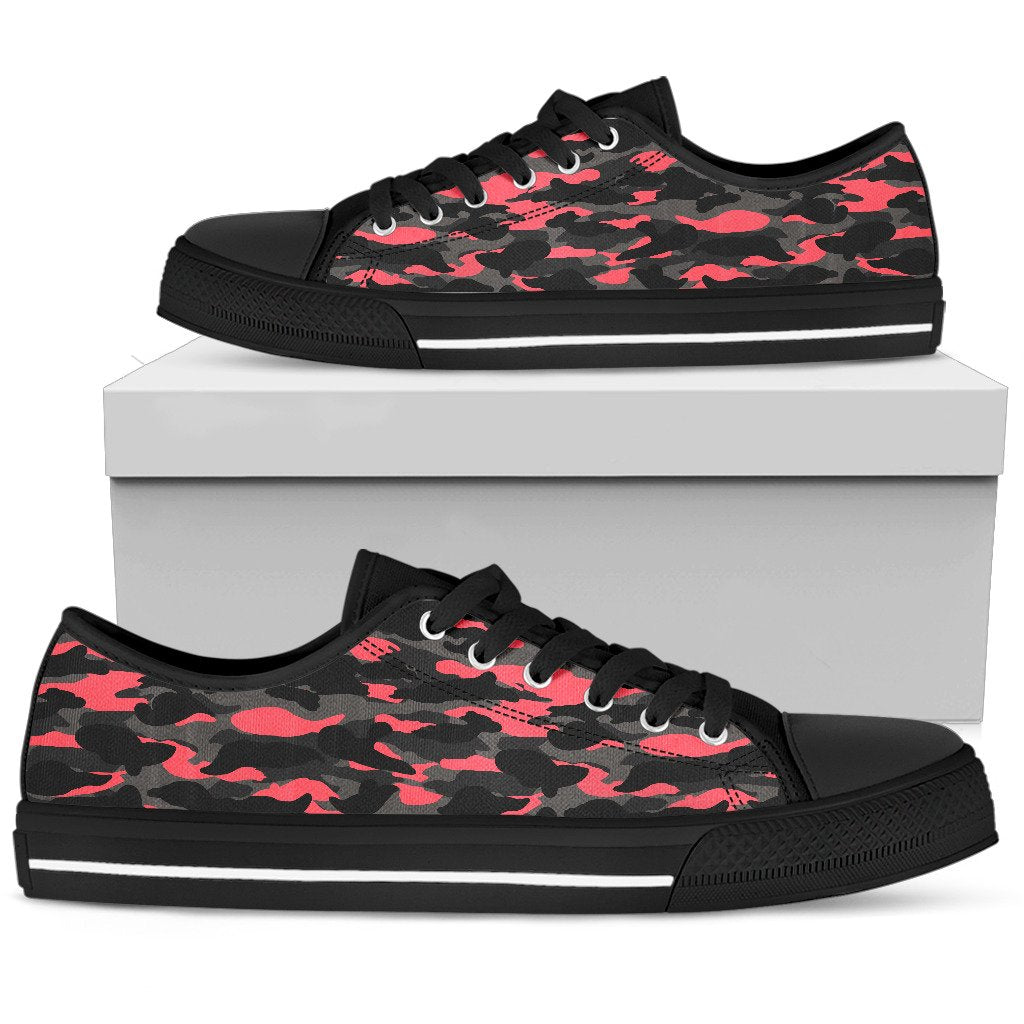 Black And Pink Camouflage Print Men's Low Top Shoes