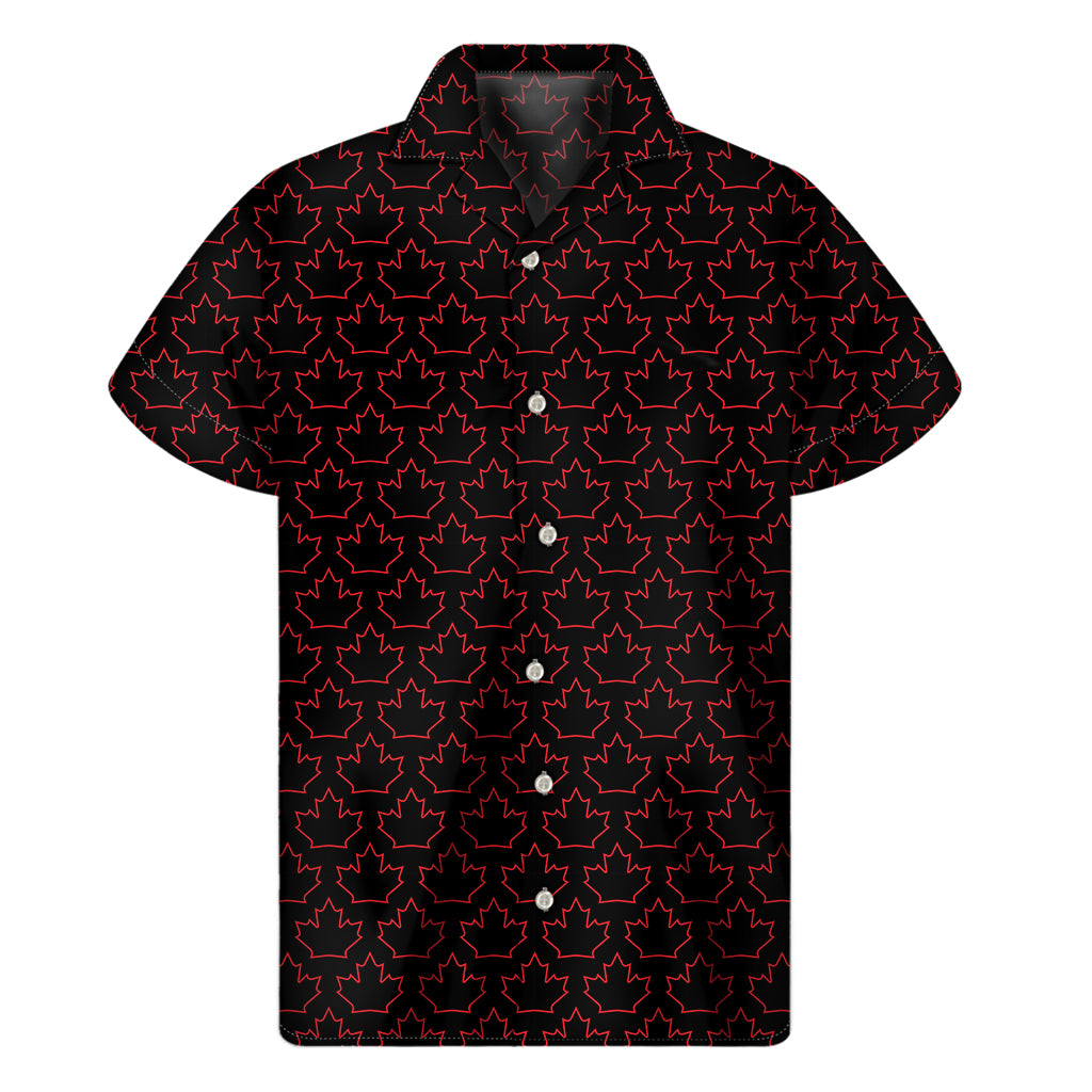 Black And Red Canadian Maple Leaf Print Men's Short Sleeve Shirt