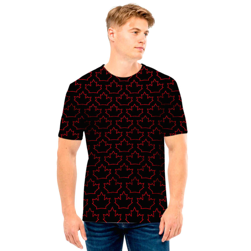 Black And Red Canadian Maple Leaf Print Men's T-Shirt