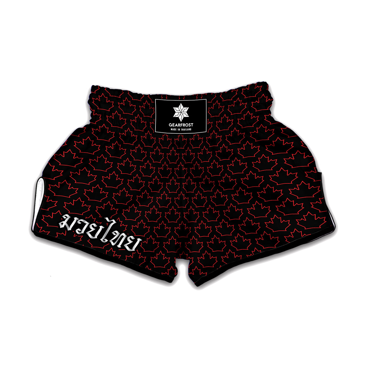 Black And Red Canadian Maple Leaf Print Muay Thai Boxing Shorts