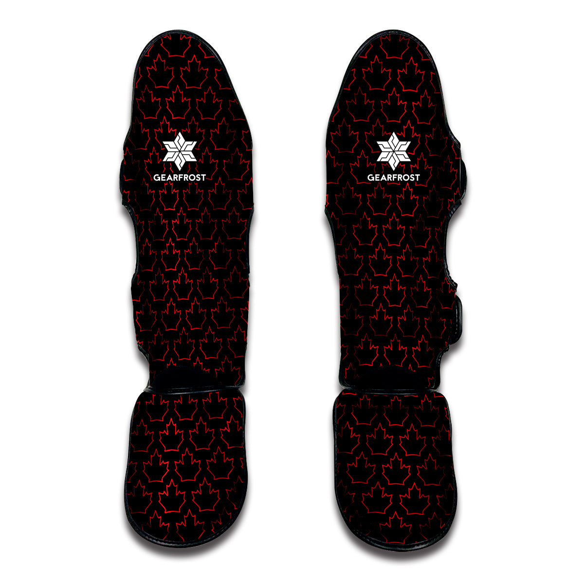 Black And Red Canadian Maple Leaf Print Muay Thai Shin Guards