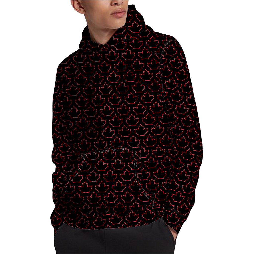 Black And Red Canadian Maple Leaf Print Pullover Hoodie
