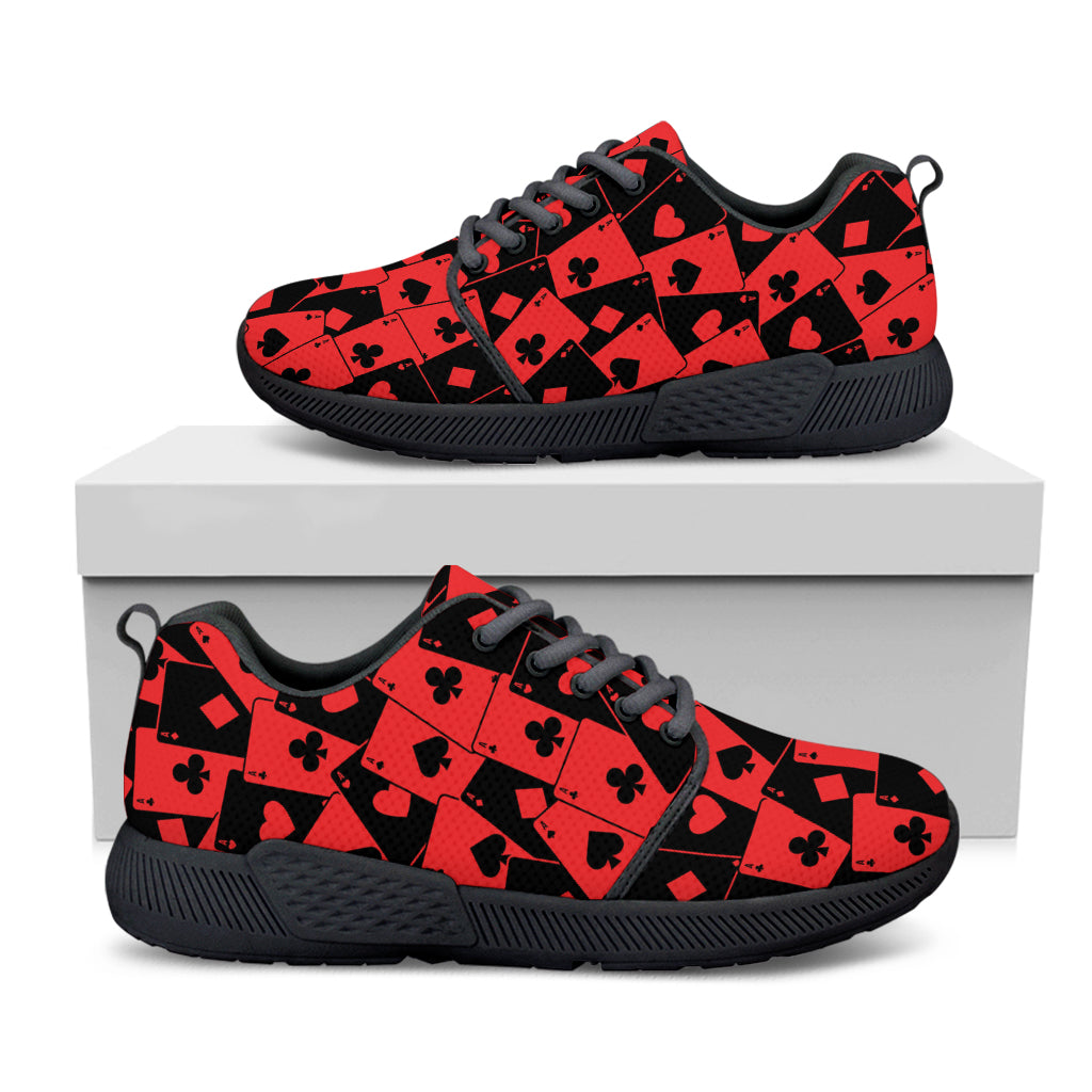 Black And Red Casino Card Pattern Print Black Athletic Shoes