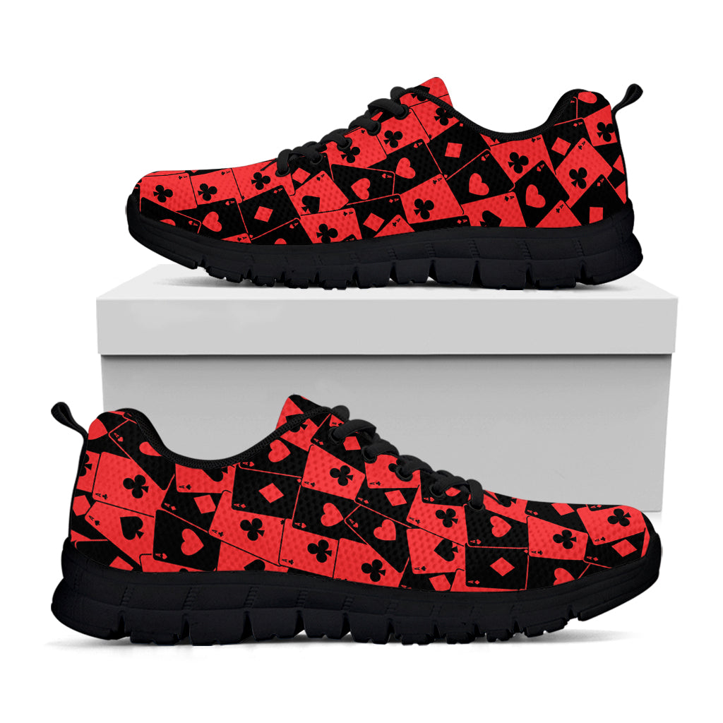 Black And Red Casino Card Pattern Print Black Sneakers