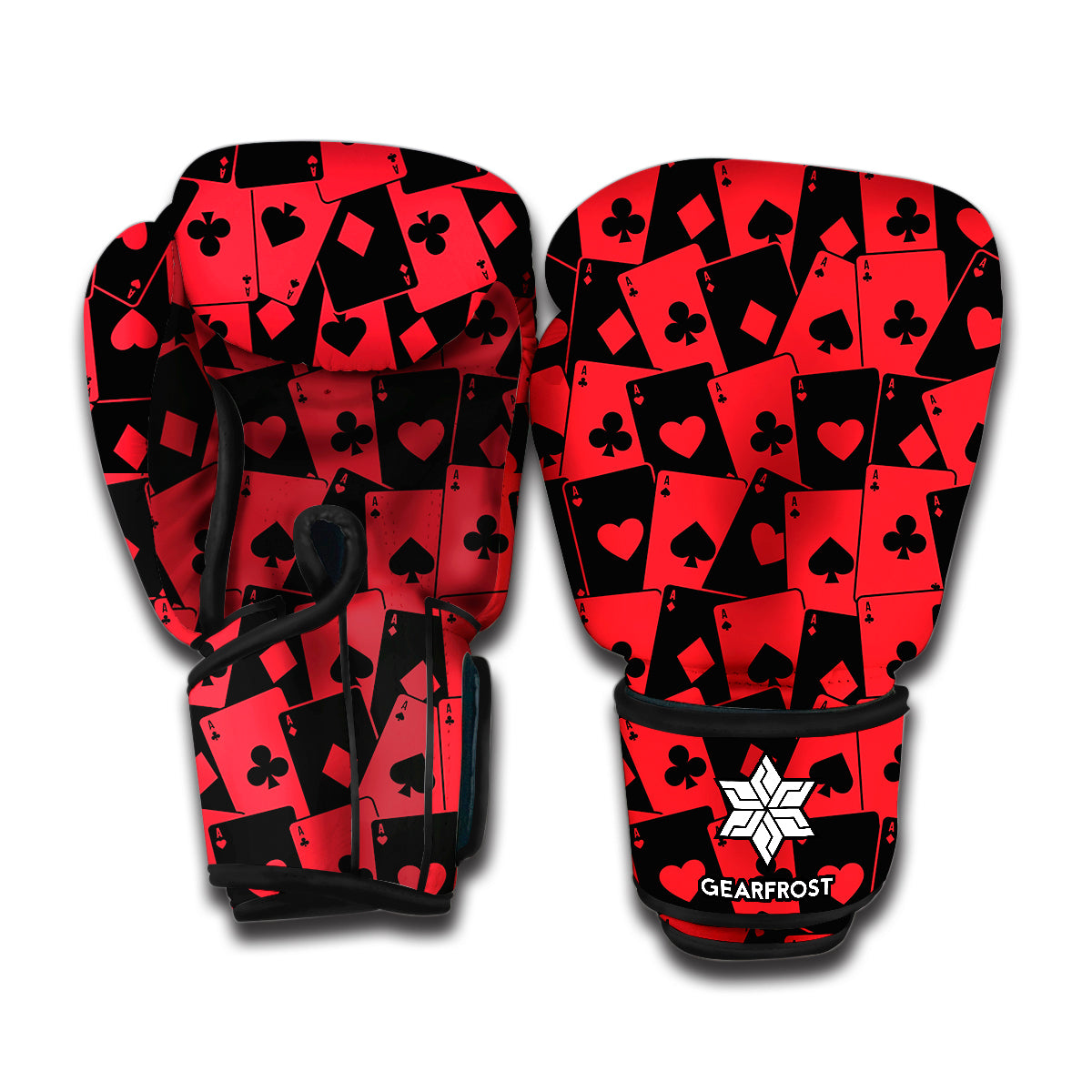 Black And Red Casino Card Pattern Print Boxing Gloves