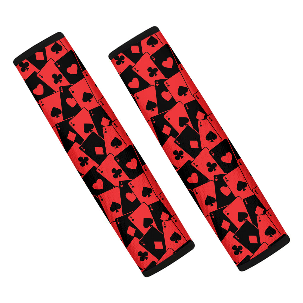 Black And Red Casino Card Pattern Print Car Seat Belt Covers