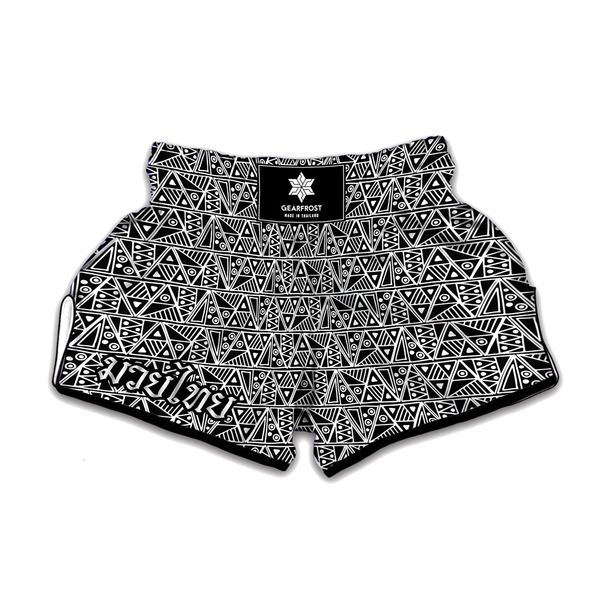 Black And White African Ethnic Print Muay Thai Boxing Shorts