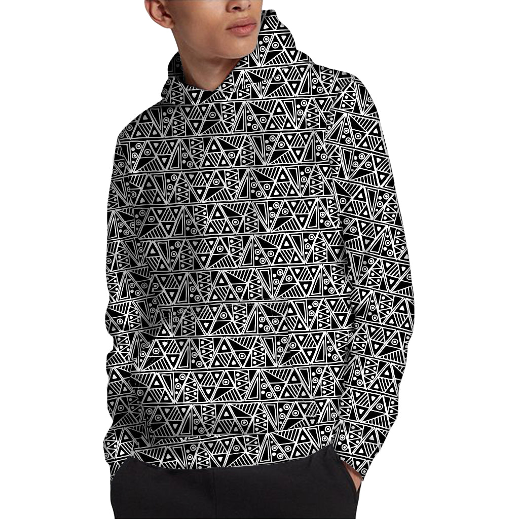 Black And White African Ethnic Print Pullover Hoodie