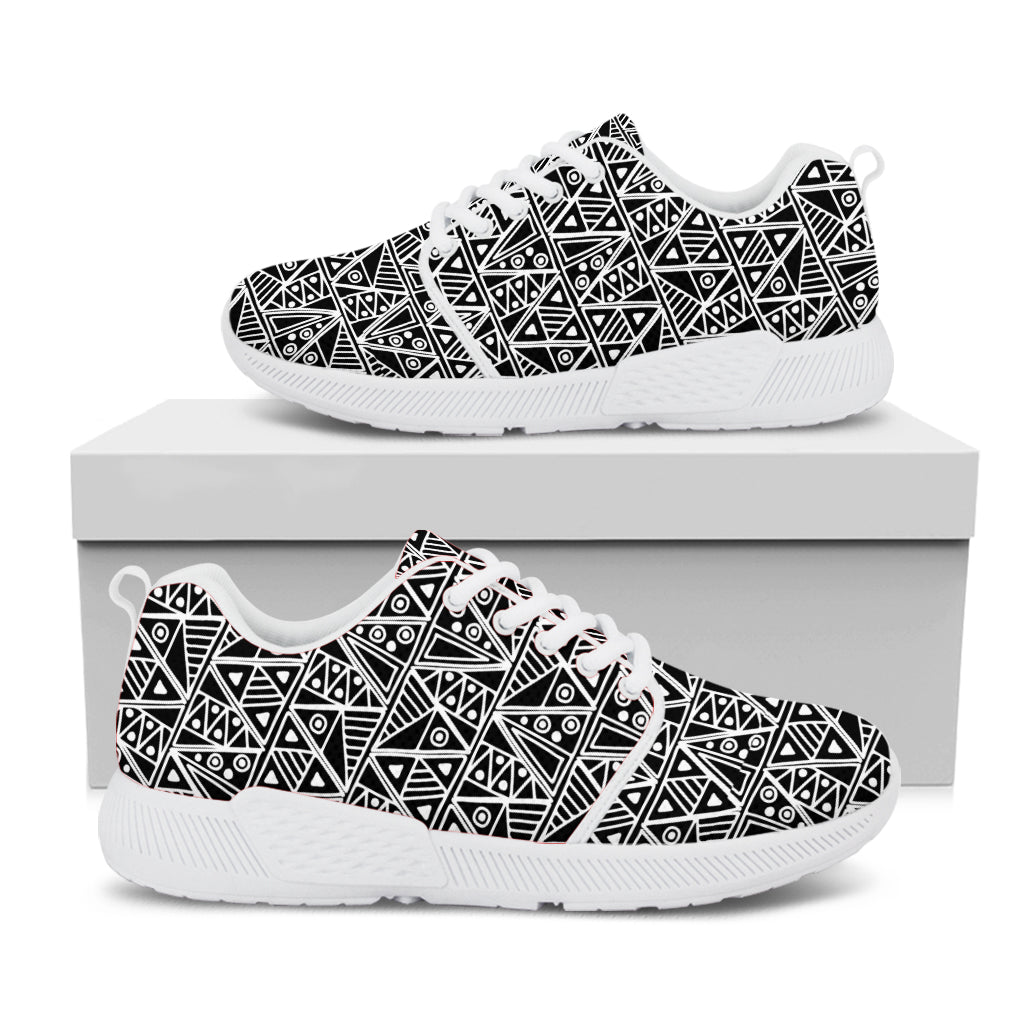 Black And White African Ethnic Print White Athletic Shoes