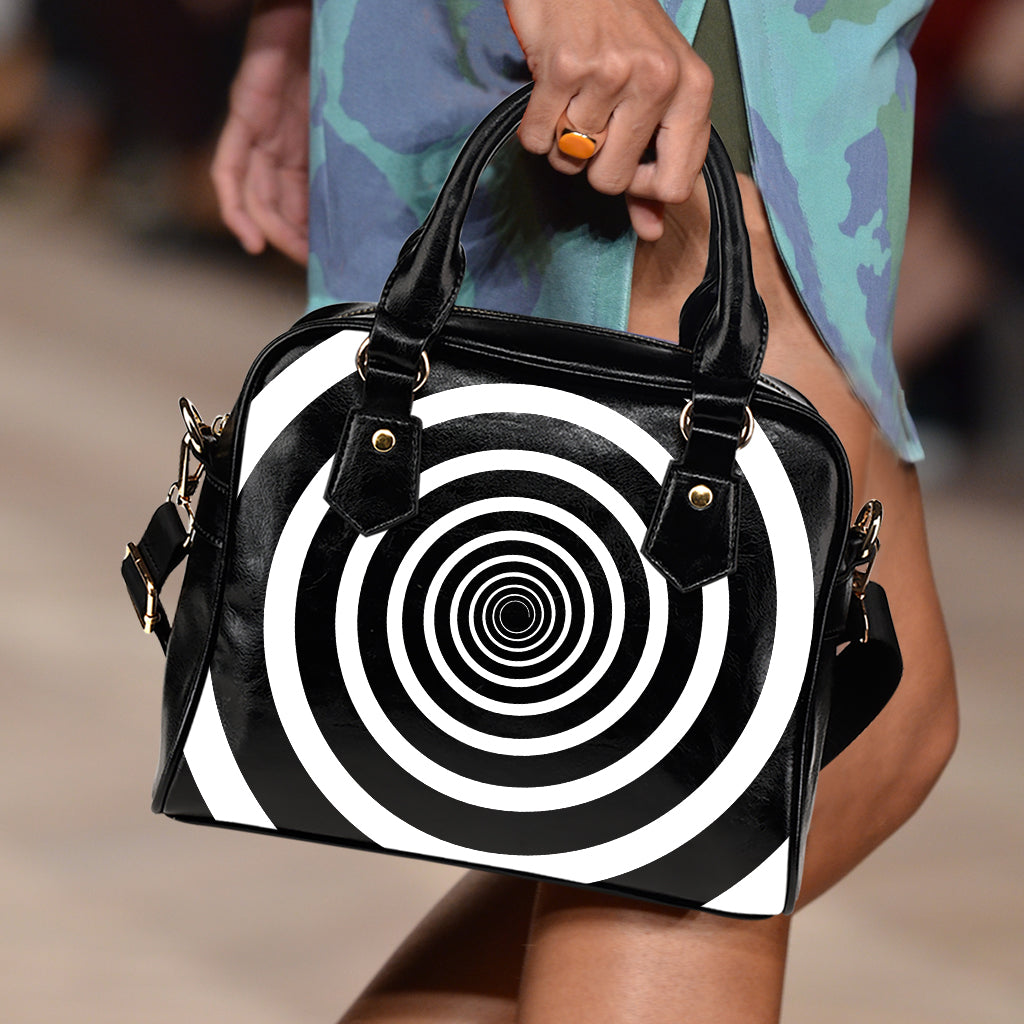 Black And White Circle Swirl Print Shoulder Handbag