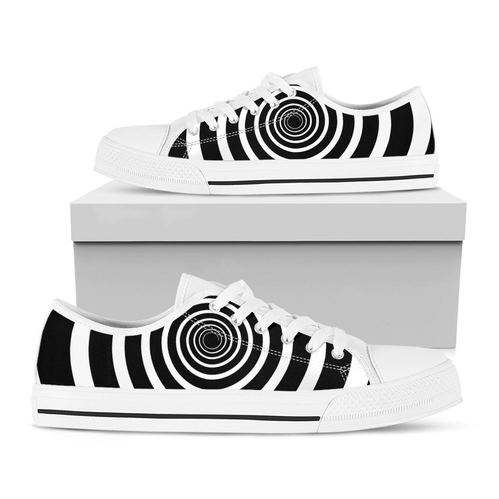 Black And White Circle Swirl Print White Low Top Shoes