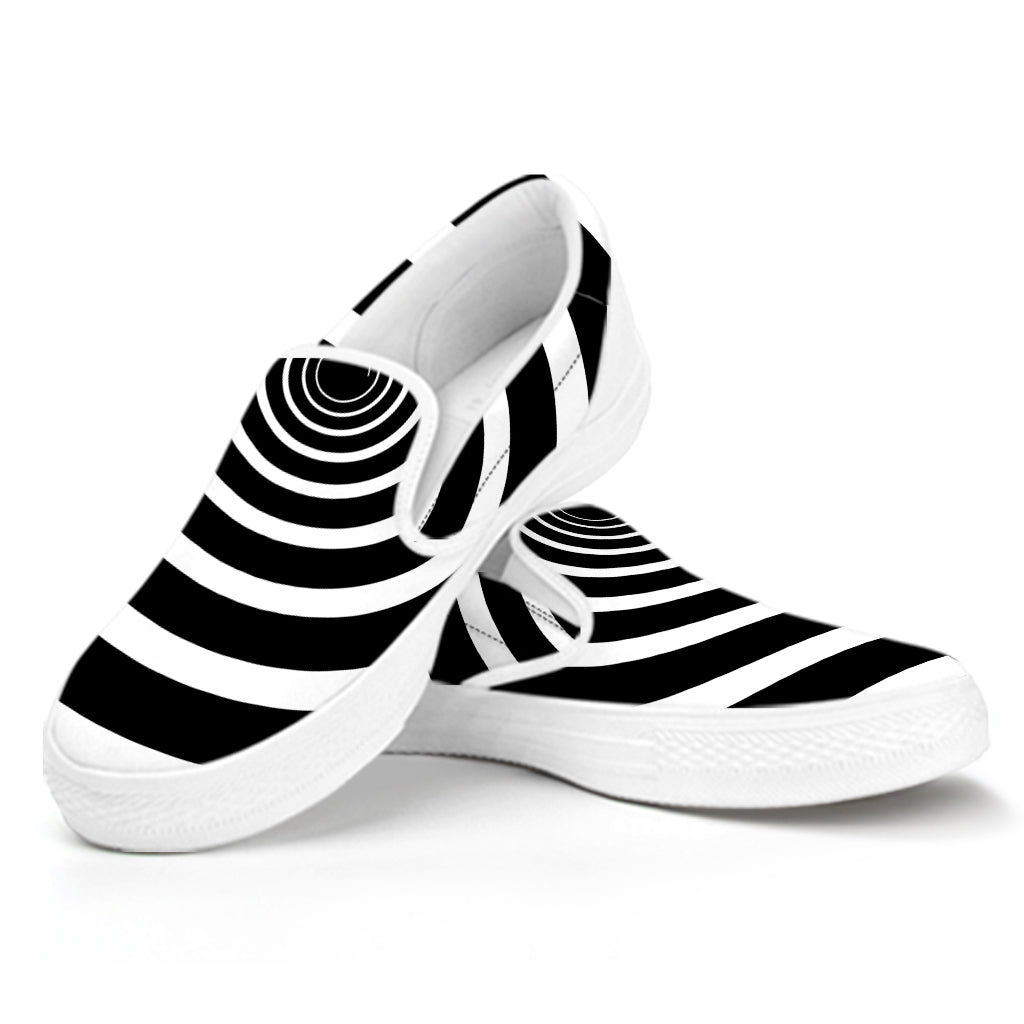 Black And White Circle Swirl Print White Slip On Shoes