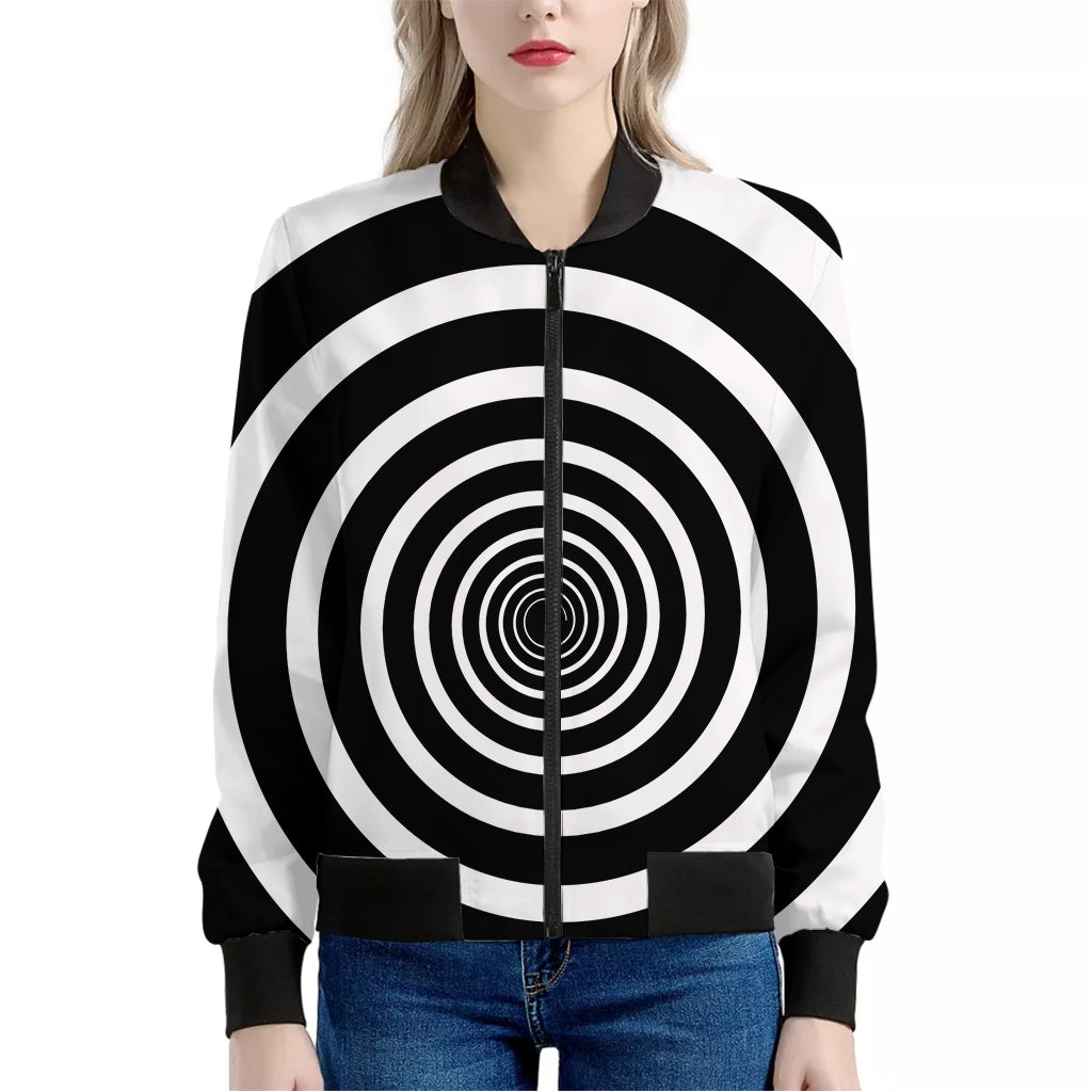 Black And White Circle Swirl Print Women's Bomber Jacket