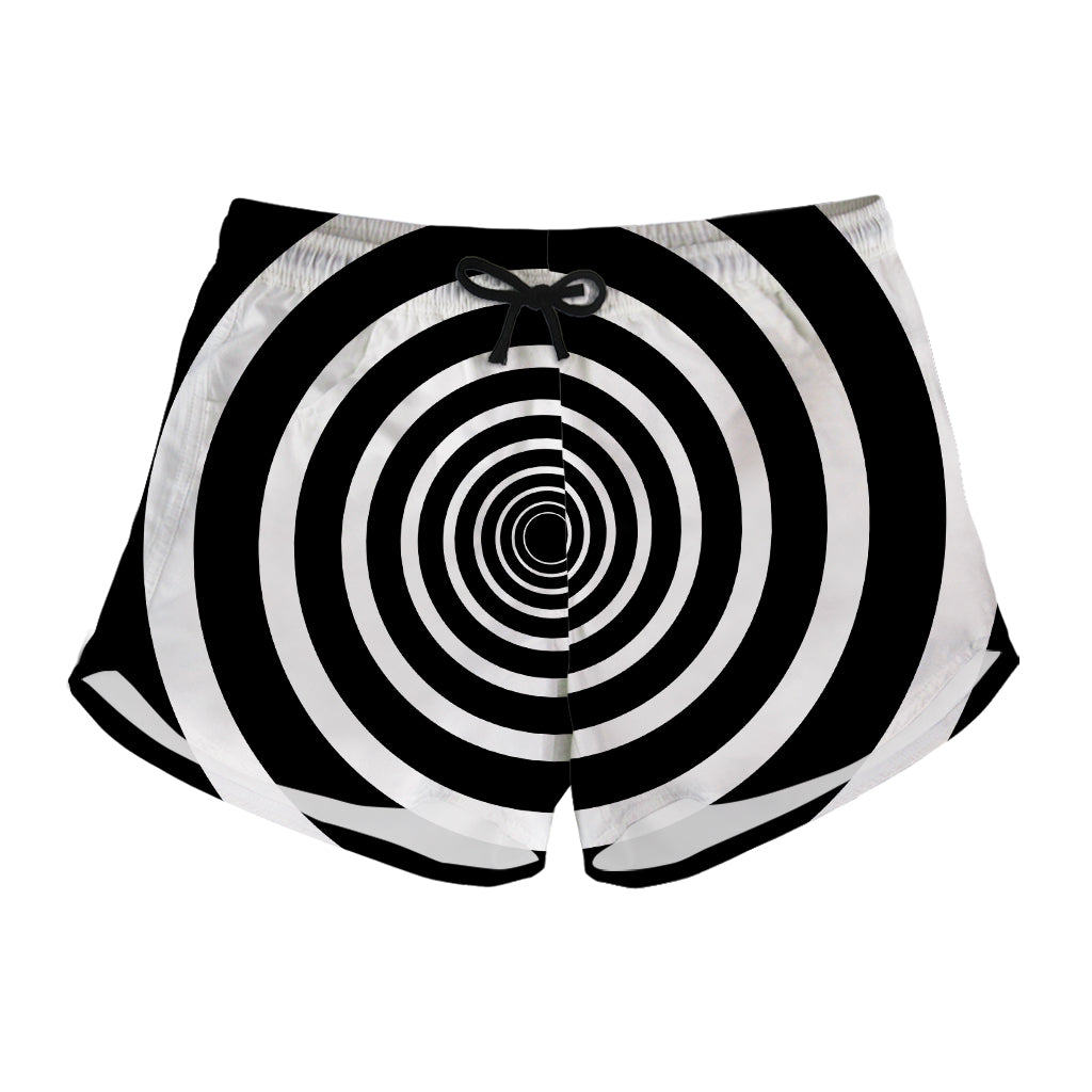 Black And White Circle Swirl Print Women's Shorts