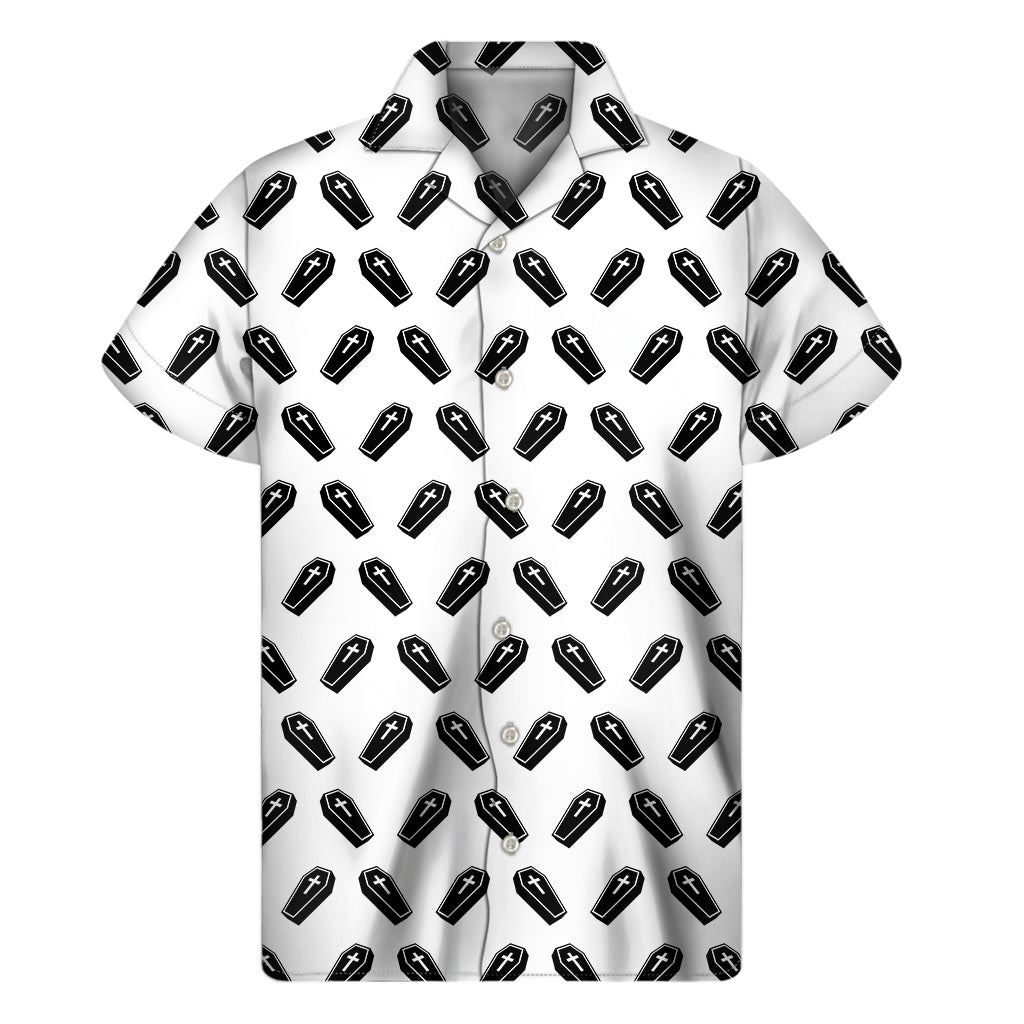 Black And White Coffin Pattern Print Men's Short Sleeve Shirt