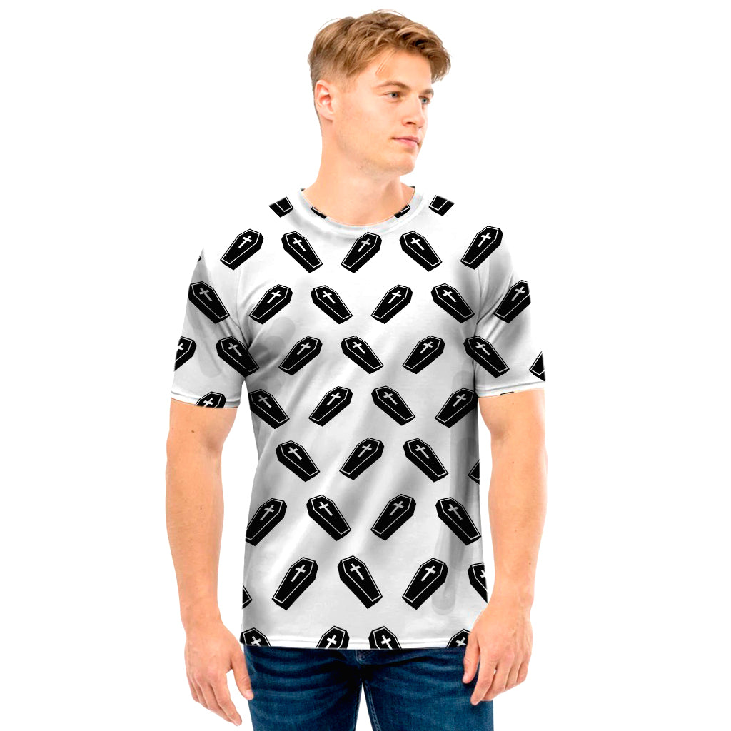 Black And White Coffin Pattern Print Men's T-Shirt
