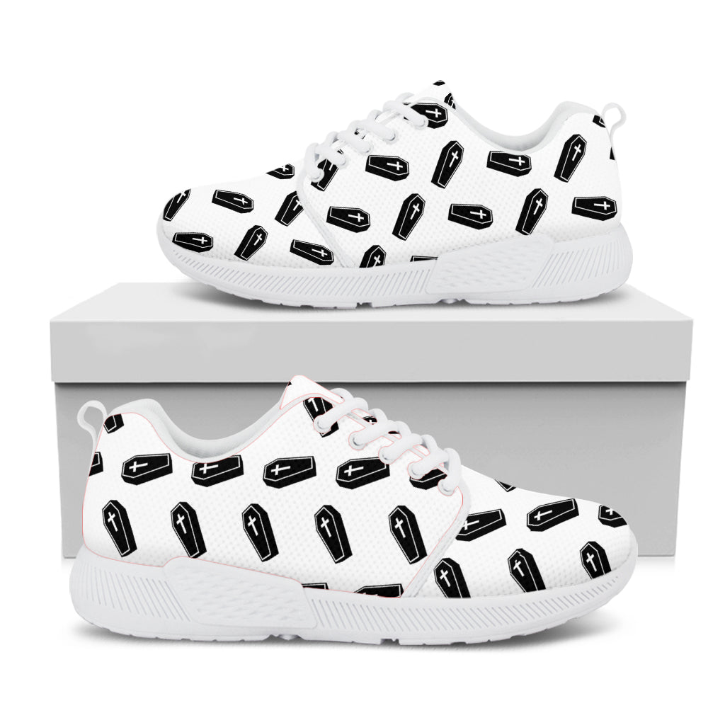 Black And White Coffin Pattern Print White Athletic Shoes