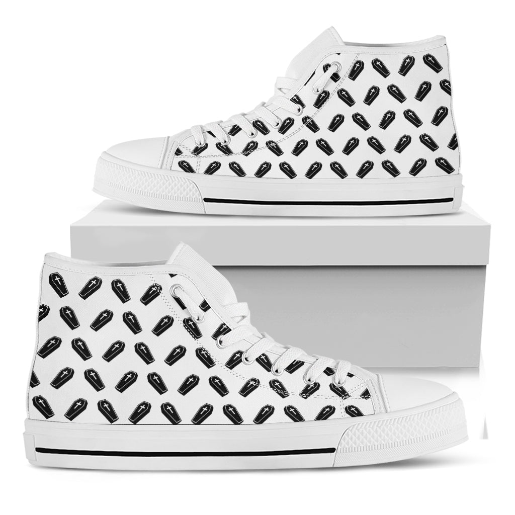 Black And White Coffin Pattern Print White High Top Shoes