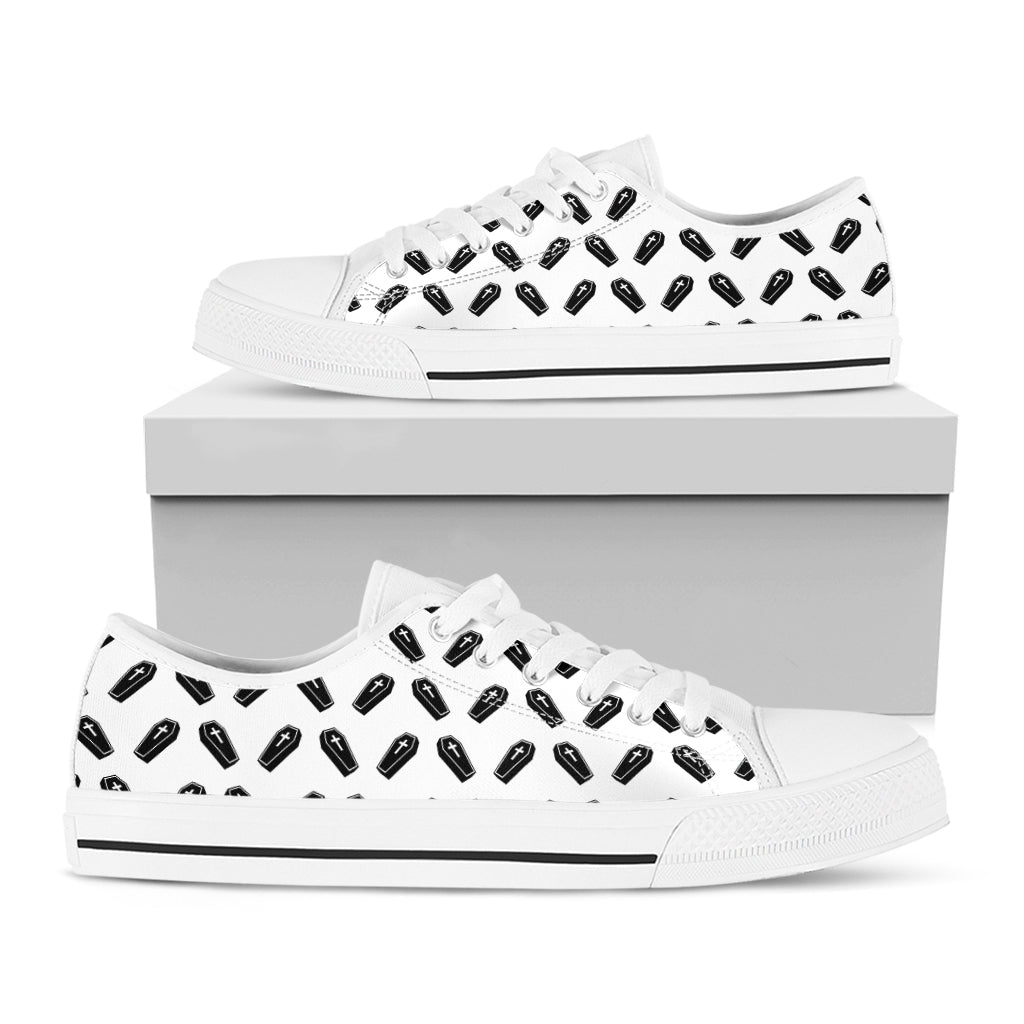 Black And White Coffin Pattern Print White Low Top Shoes