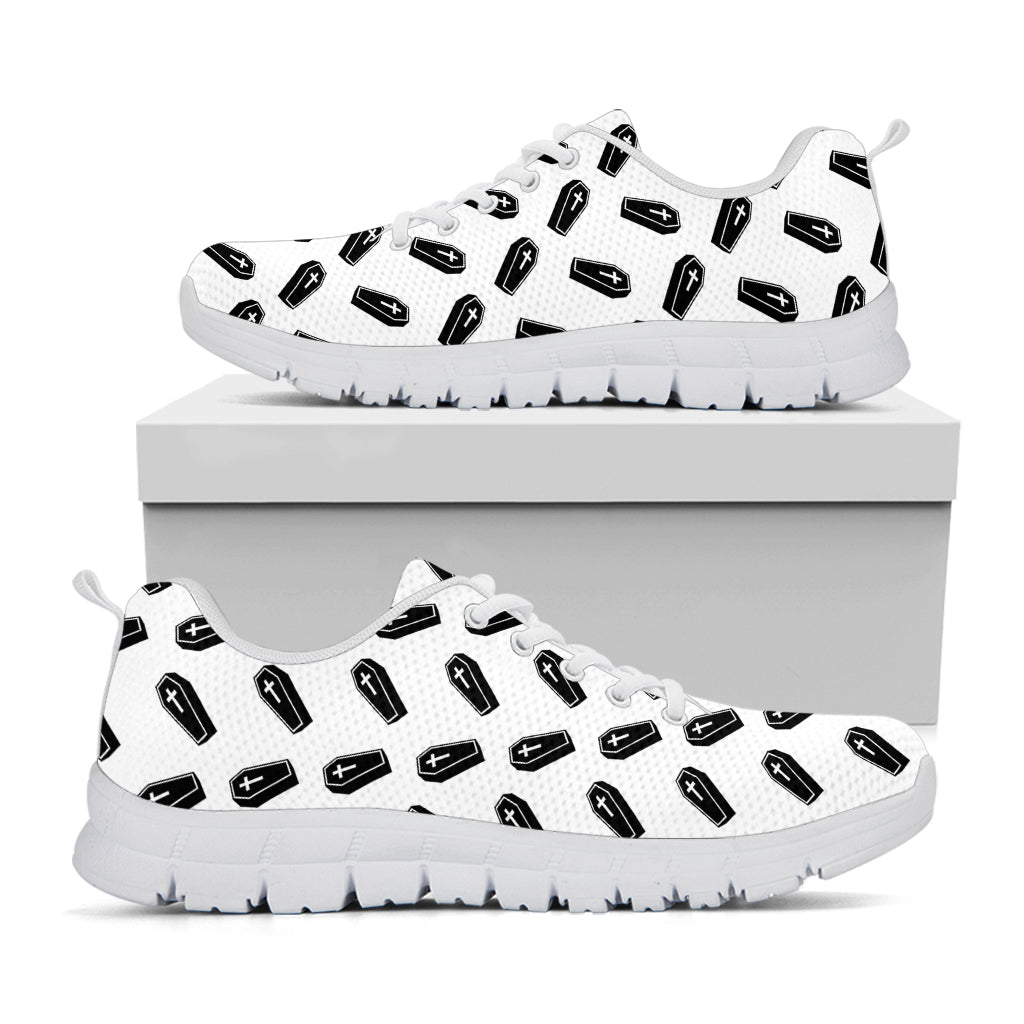 Black And White Coffin Pattern Print White Sneakers