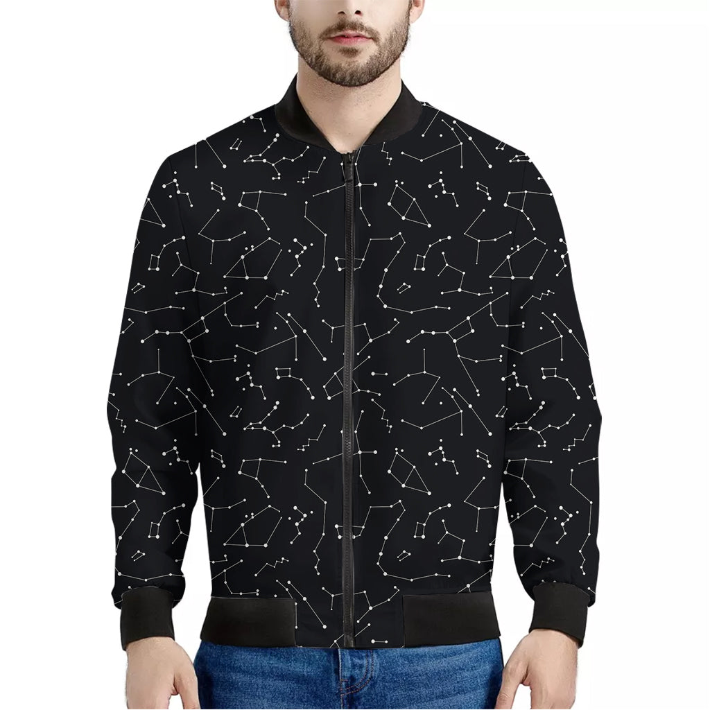 Black And White Constellation Print Men's Bomber Jacket