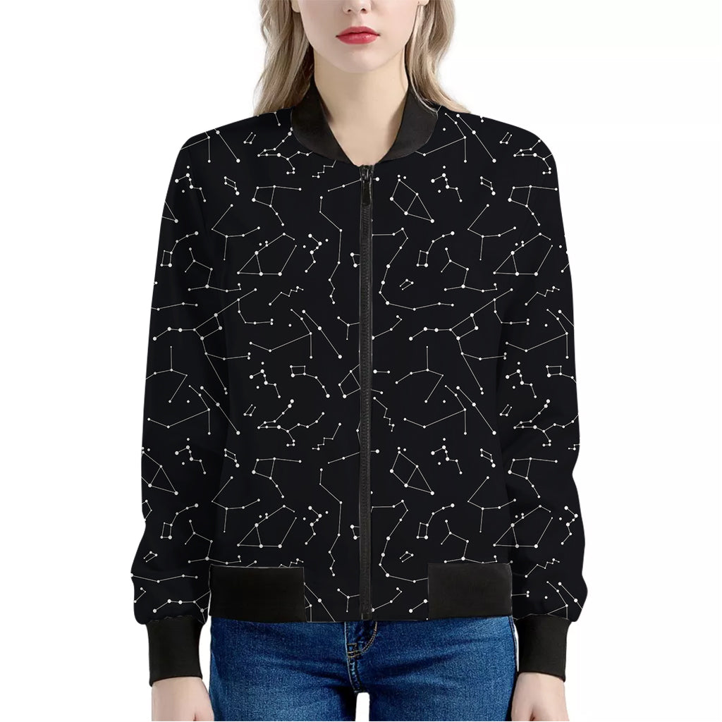 Black And White Constellation Print Women's Bomber Jacket