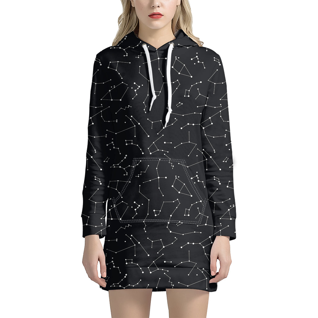 Black And White Constellation Print Women's Pullover Hoodie Dress