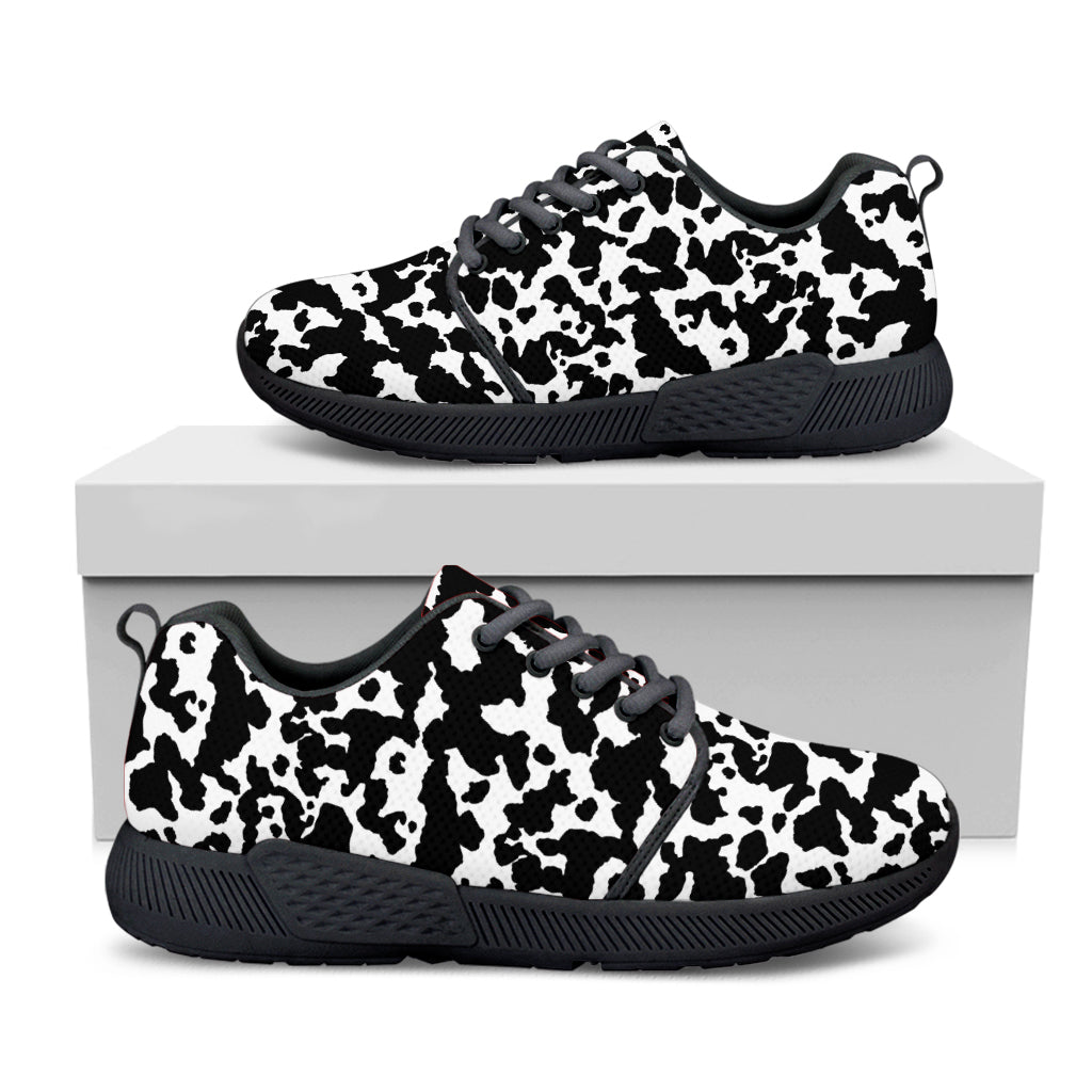 Black And White Cow Pattern Print Black Athletic Shoes