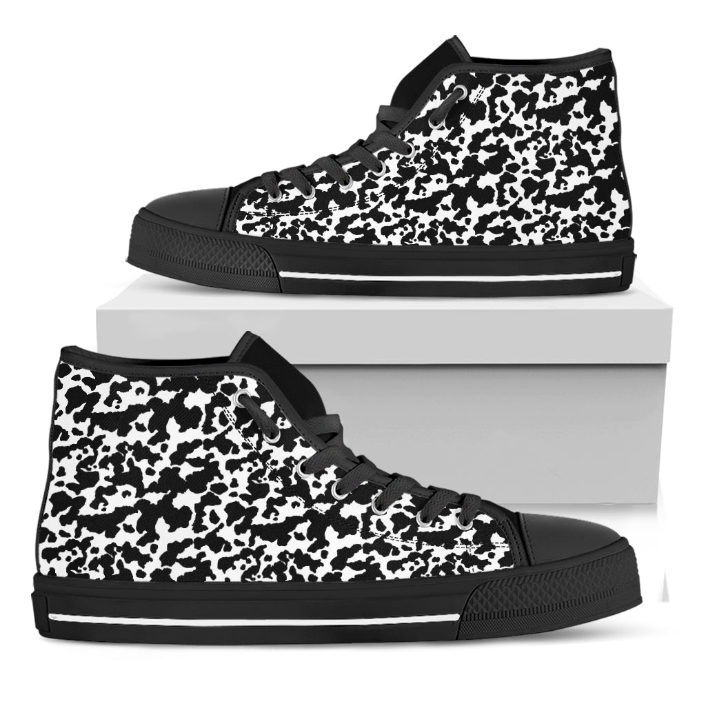 Black And White Cow Pattern Print Black High Top Shoes
