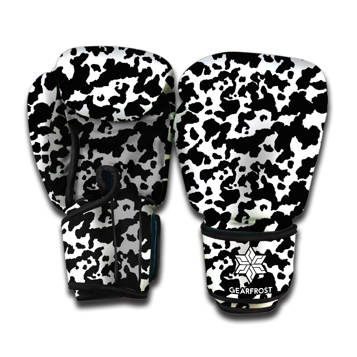 Black And White Cow Pattern Print Boxing Gloves