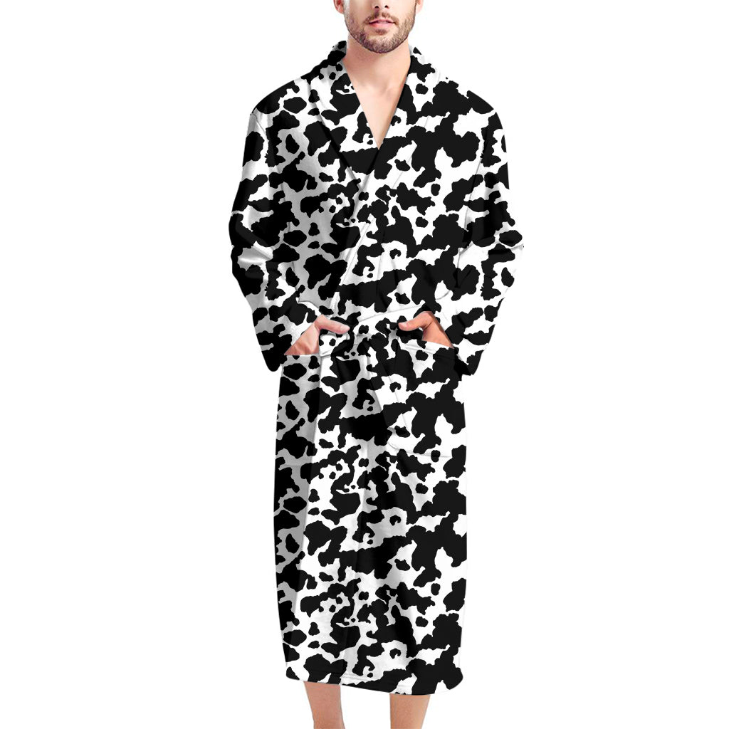 Black And White Cow Pattern Print Men's Bathrobe