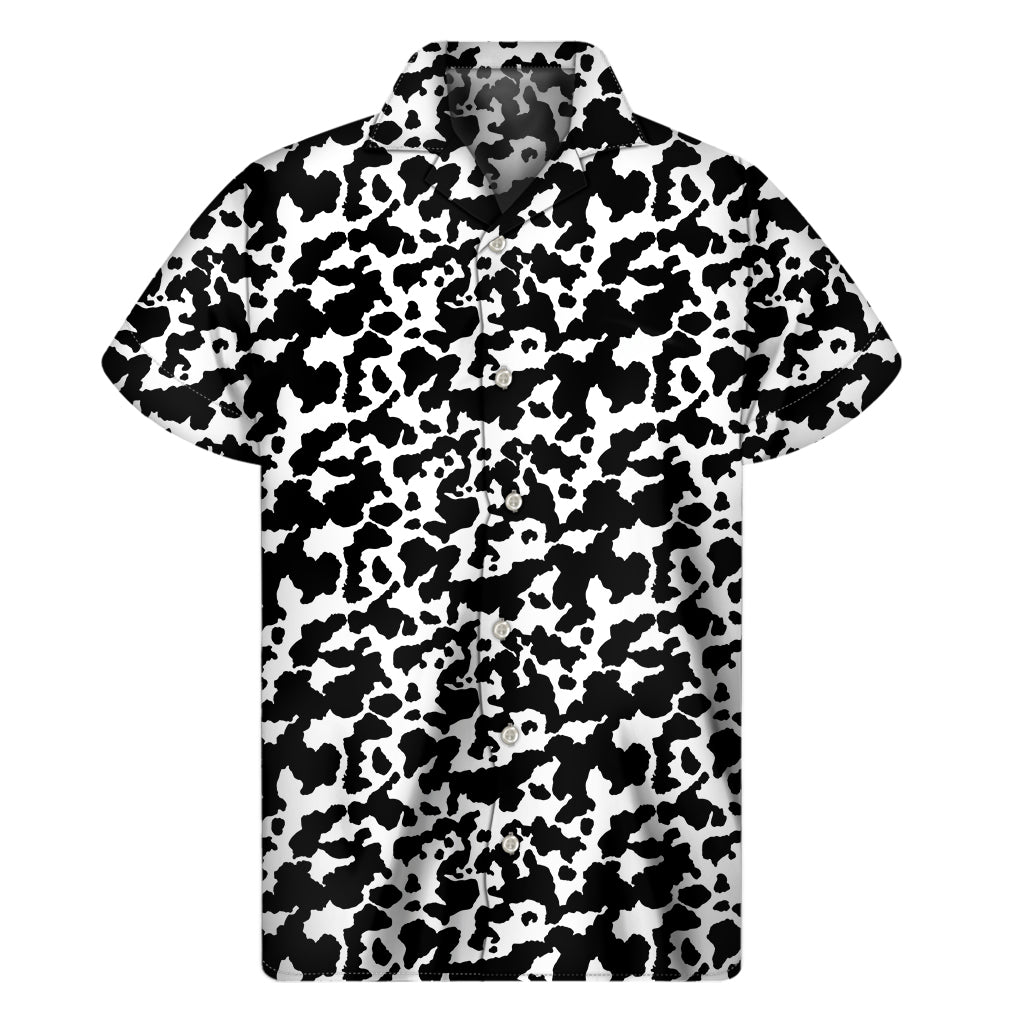 Black And White Cow Pattern Print Men's Short Sleeve Shirt