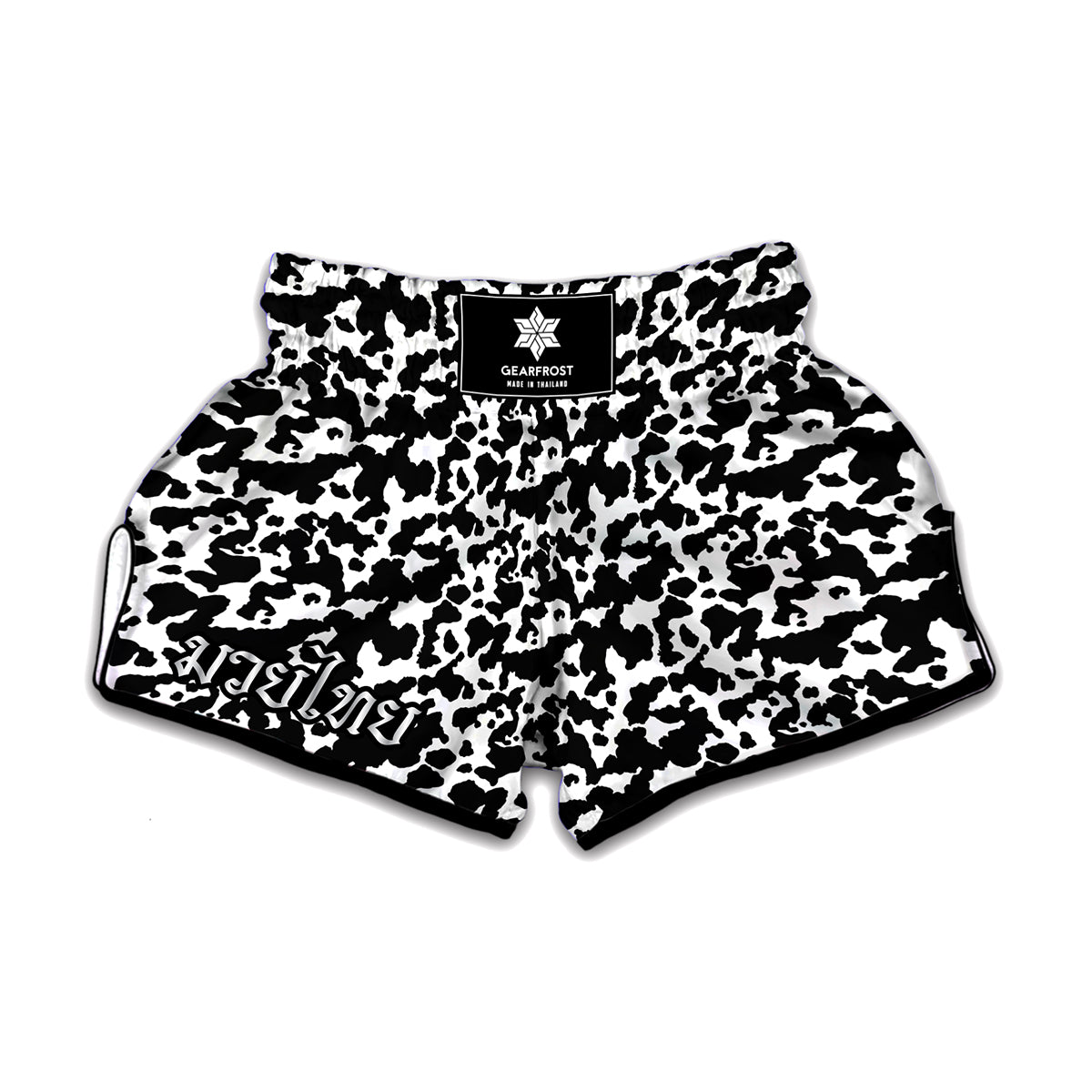 Black And White Cow Pattern Print Muay Thai Boxing Shorts