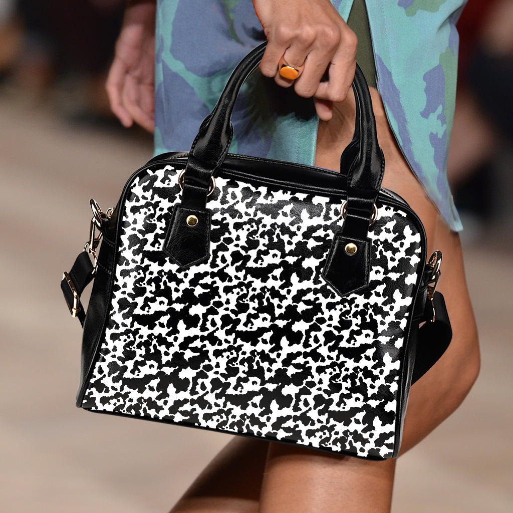 Black And White Cow Pattern Print Shoulder Handbag