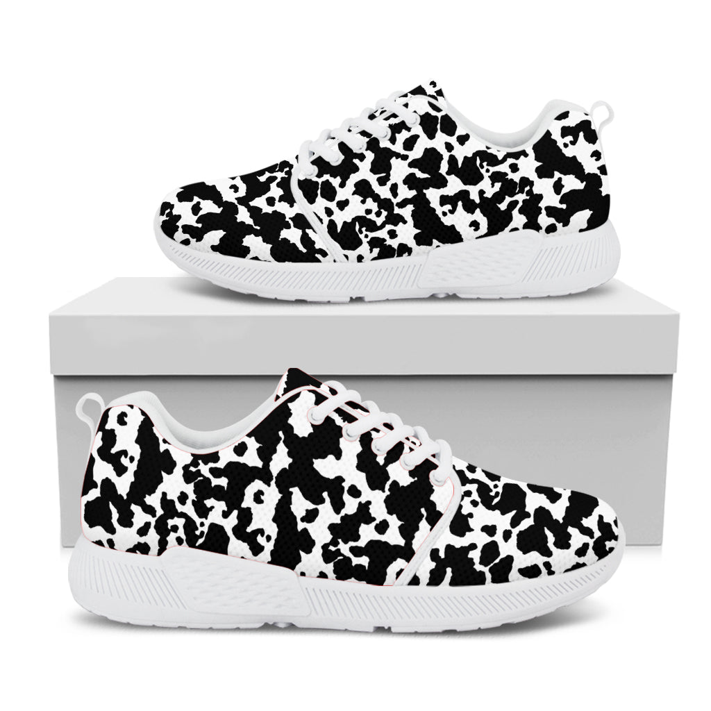 Black And White Cow Pattern Print White Athletic Shoes