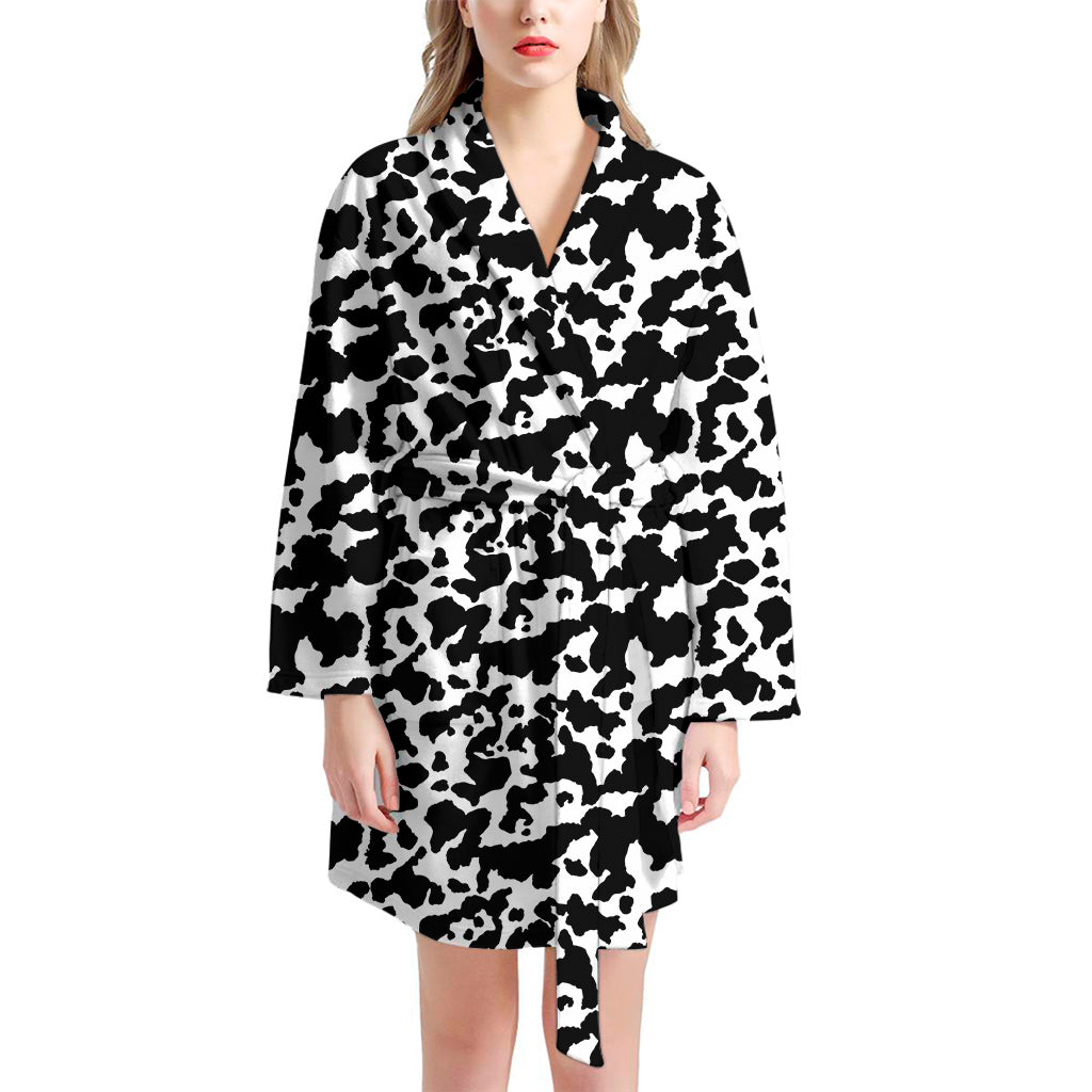 Black And White Cow Pattern Print Women's Bathrobe