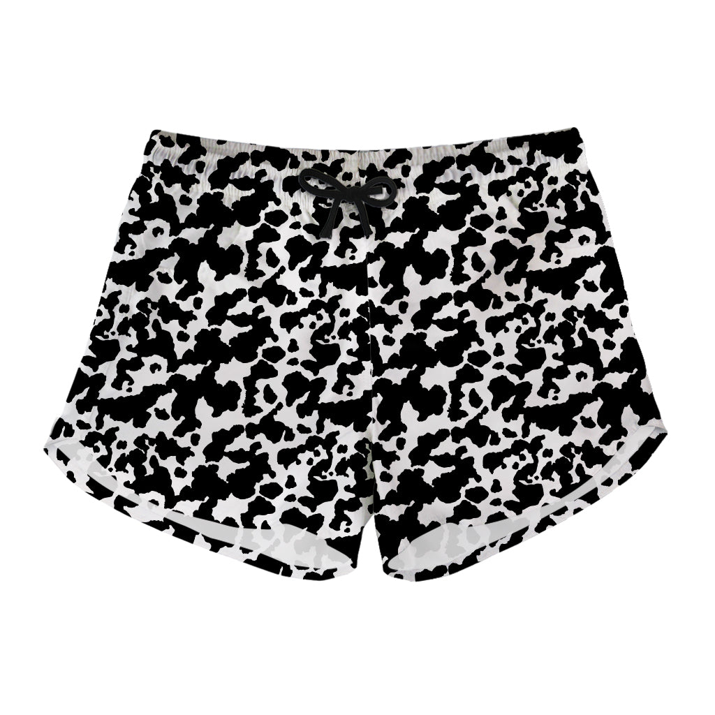 Black And White Cow Pattern Print Women's Shorts