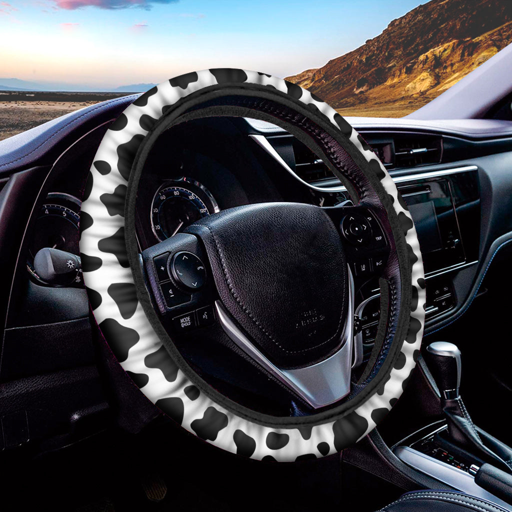 Black And White Cow Print Car Steering Wheel Cover