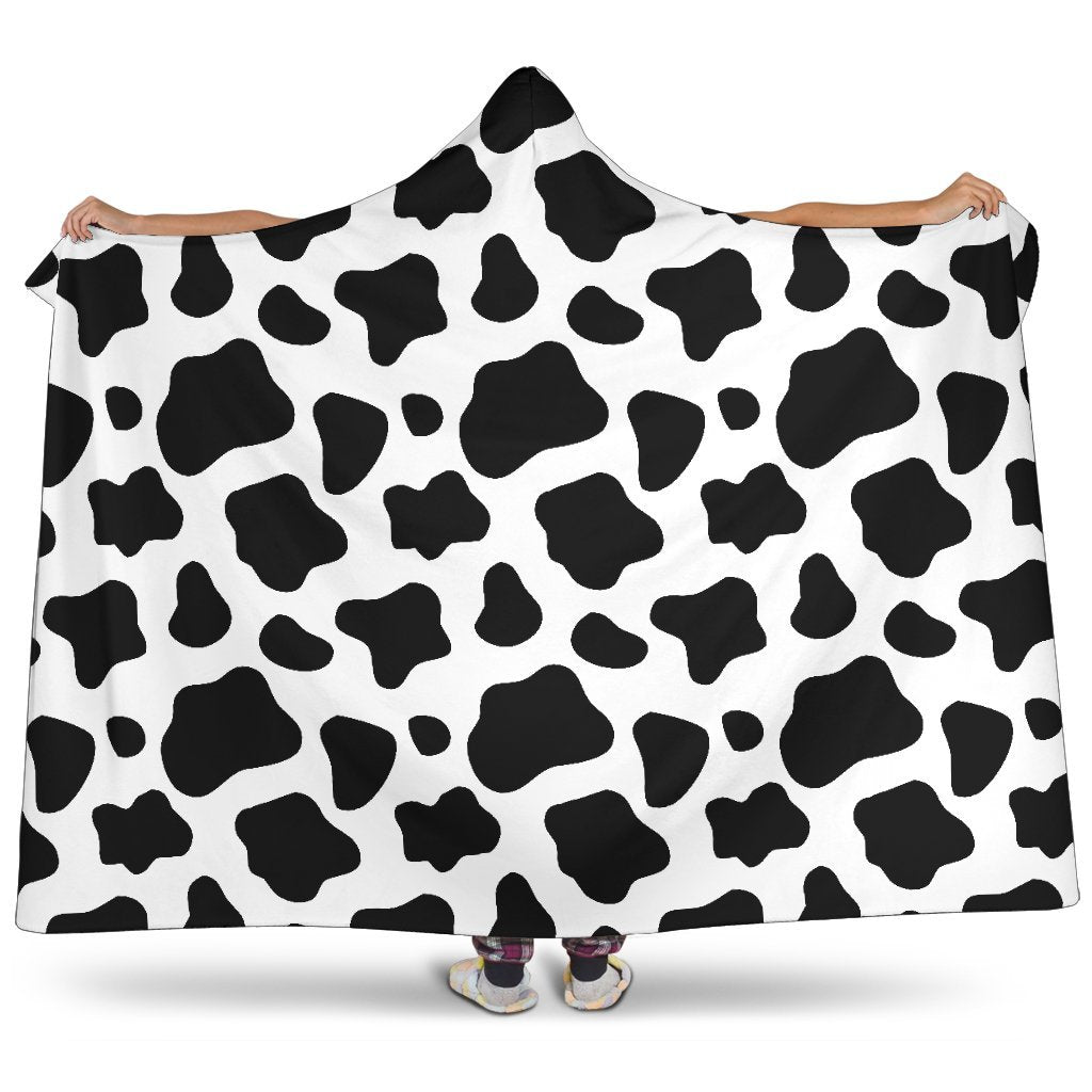 Black And White Cow Print Hooded Blanket