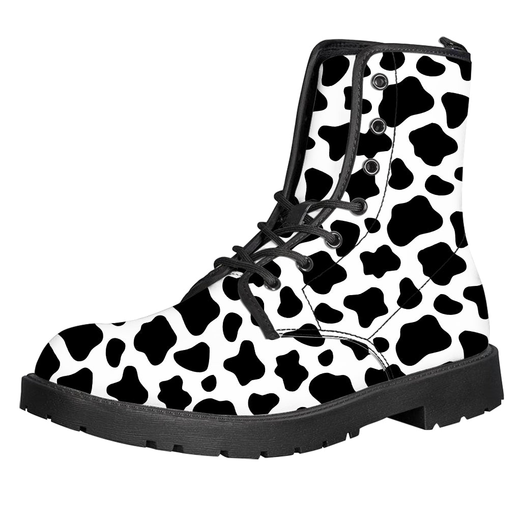 Black And White Cow Print Leather Boots