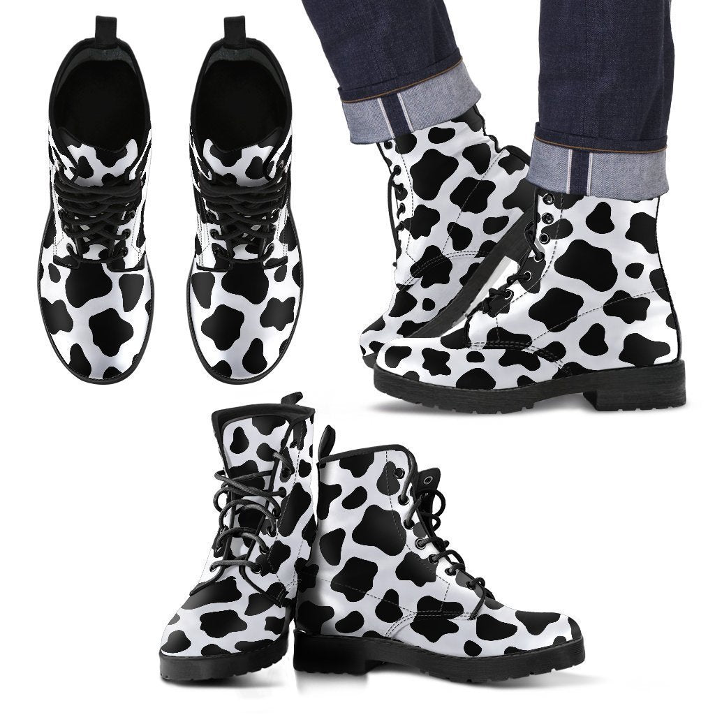 Black And White Cow Print Men's Boots