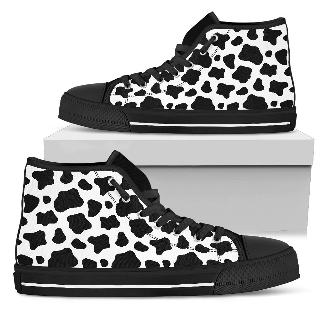 Black And White Cow Print Men's High Top Shoes