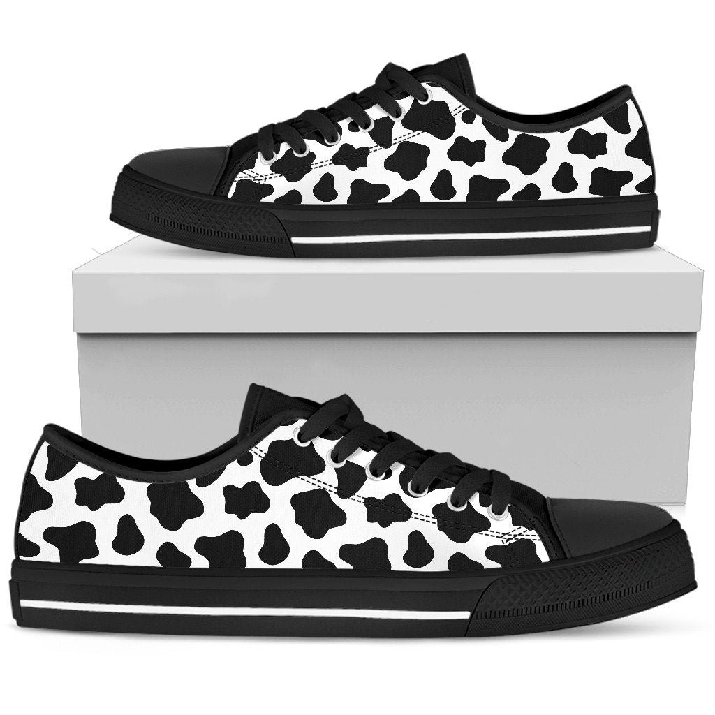 Black And White Cow Print Men's Low Top Shoes